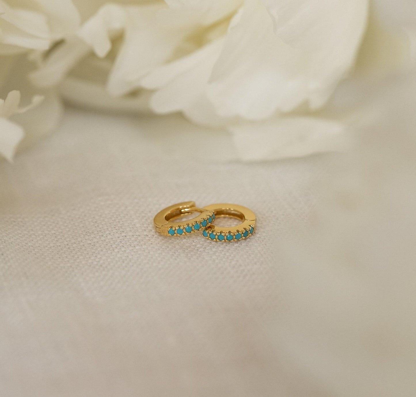 Turquoise Small Hoop Huggie Earrings