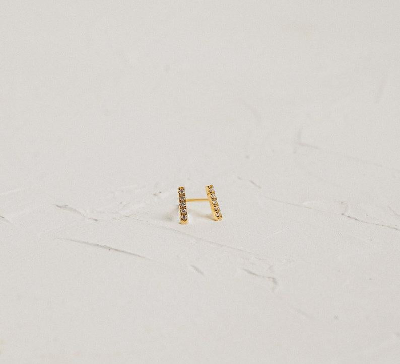 Personalized Minimalist Gold Pave Diamond Earrings