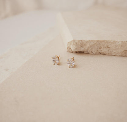 Dainty Oval Cut Diamond Stud Earrings