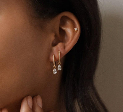 Pave Diamond Drop Huggie Hoop Earrings