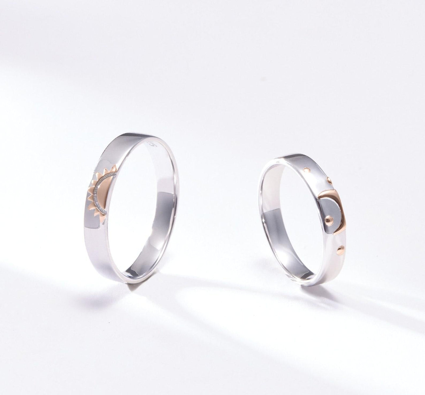 Sun Star Moon Couple Silver Ring