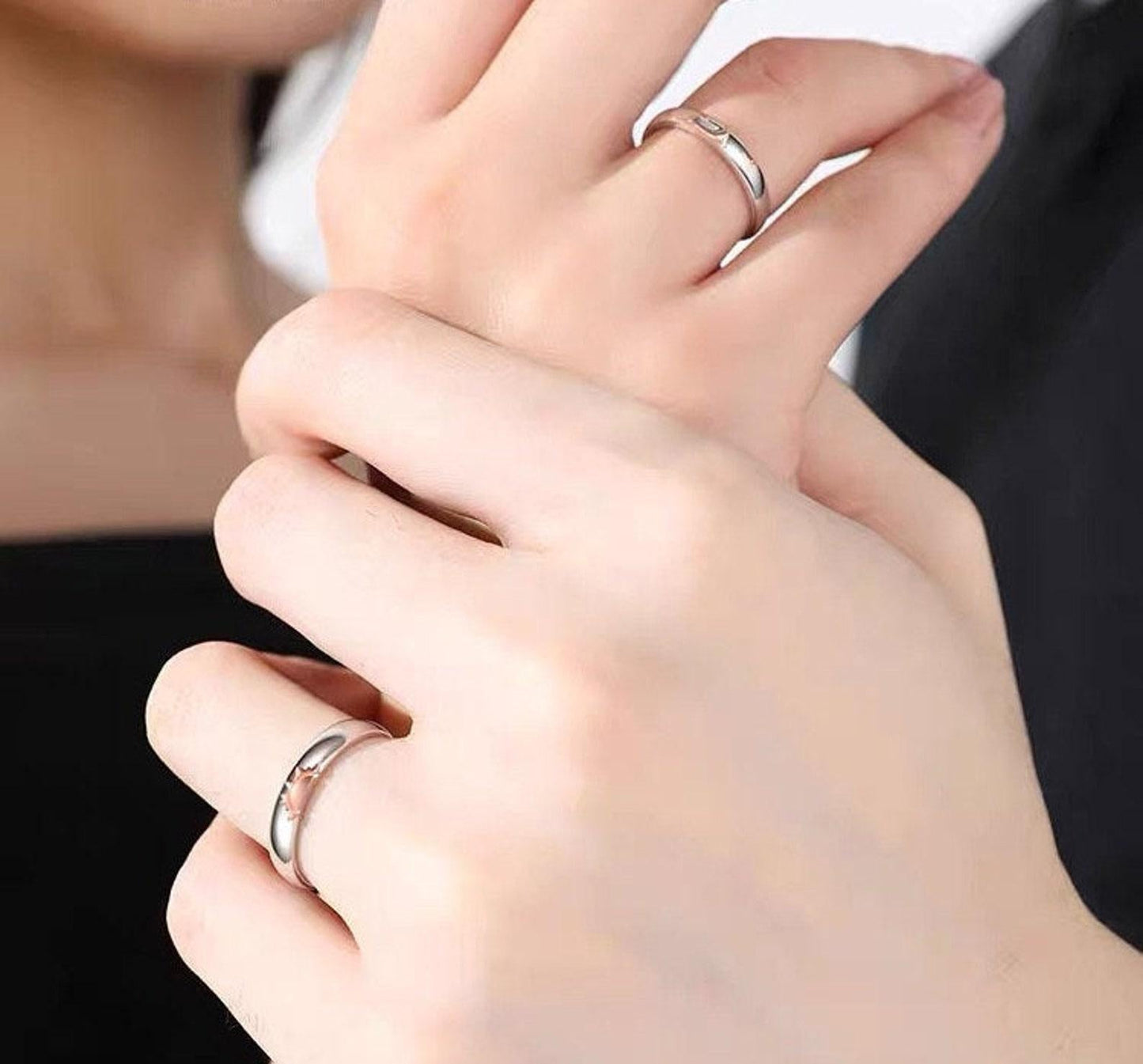 Sun Star Moon Couple Silver Ring