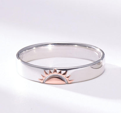 Sun Star Moon Couple Silver Ring