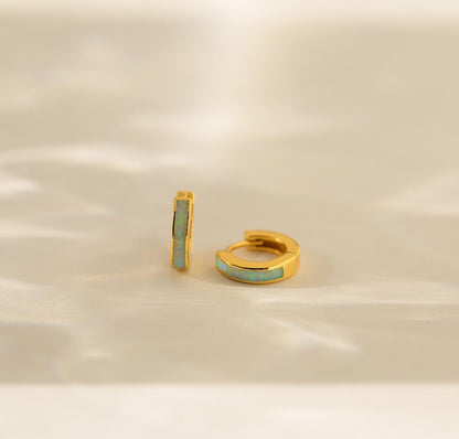 Dainty Opal Inlay Huggie Earrings Set