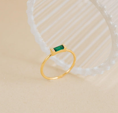 Emerald Baguette Crystal Promise Ring