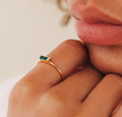 Emerald Baguette Crystal Promise Ring