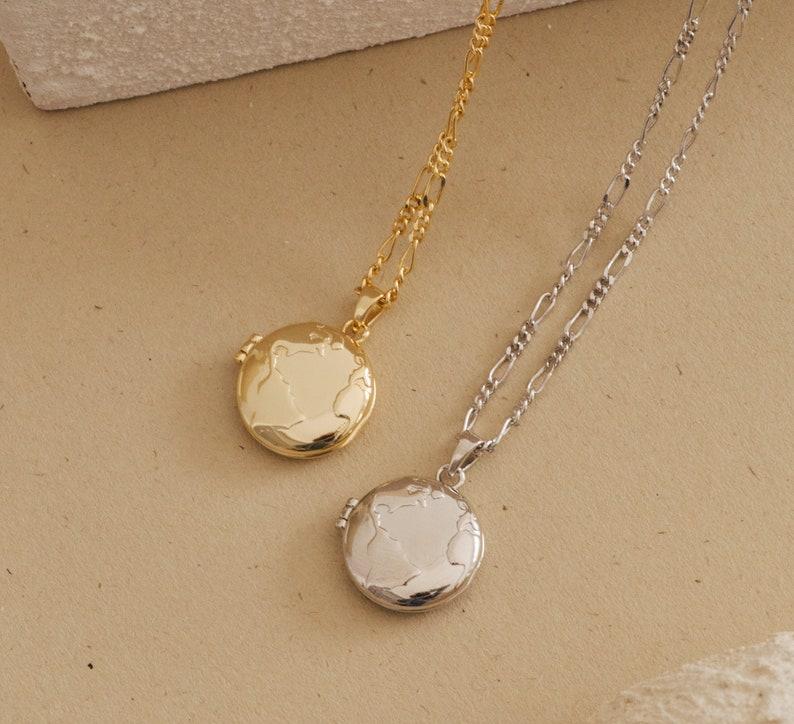 Globe Charm Locket Necklace with Figaro Chain