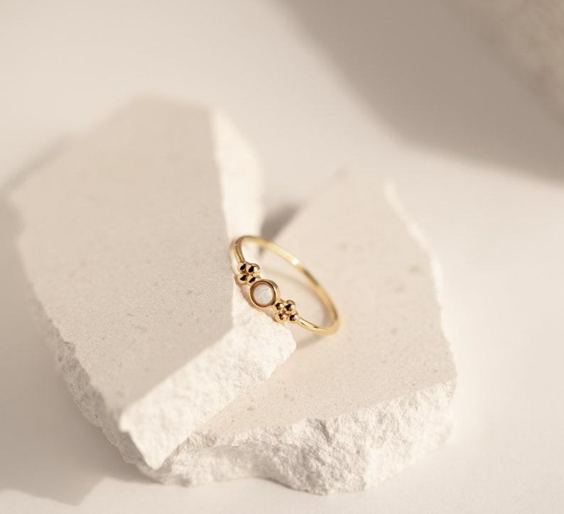 Dainty Gold White Opal Ring