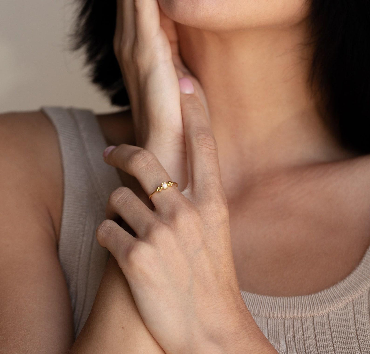 Dainty Gold White Opal Ring