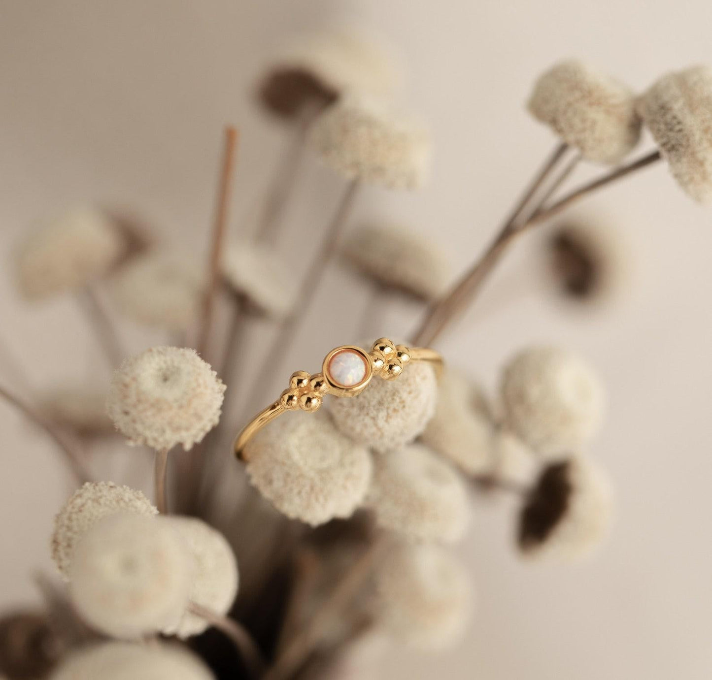 Dainty Gold White Opal Ring