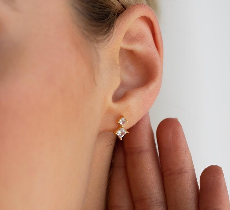 Dainty Diamond Drop Stud Earrings