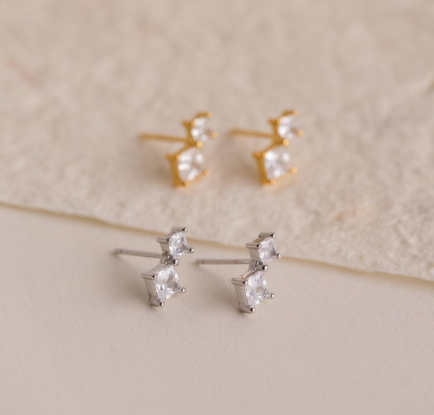 Dainty Diamond Drop Stud Earrings