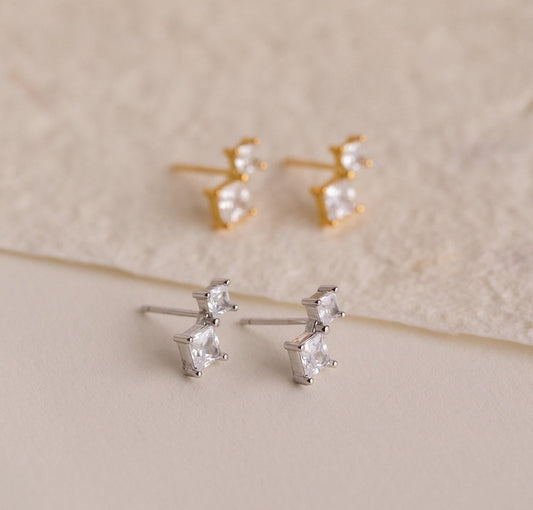 Dainty Diamond Drop Stud Earrings