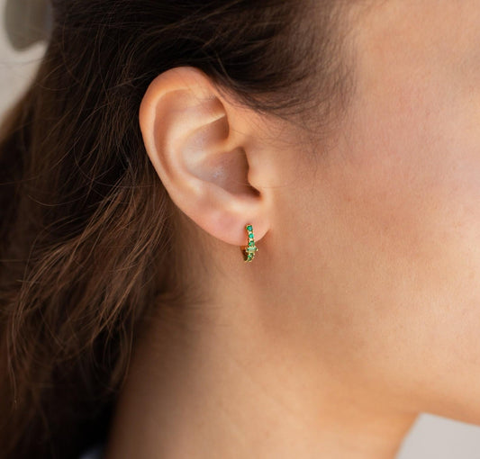 Emerald Stone Huggie Earrings