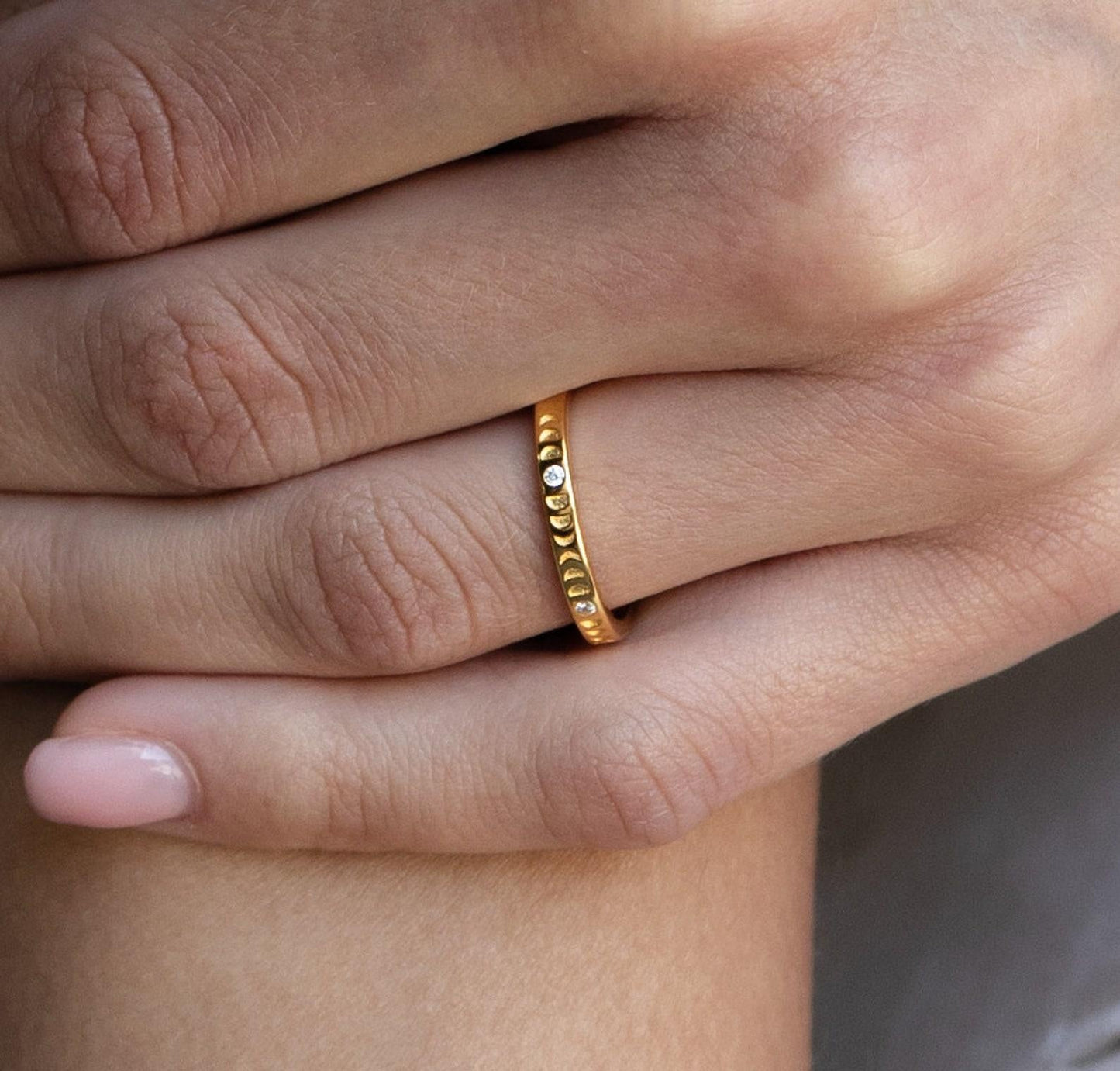 Dainty Celestial Diamond Moon Ring