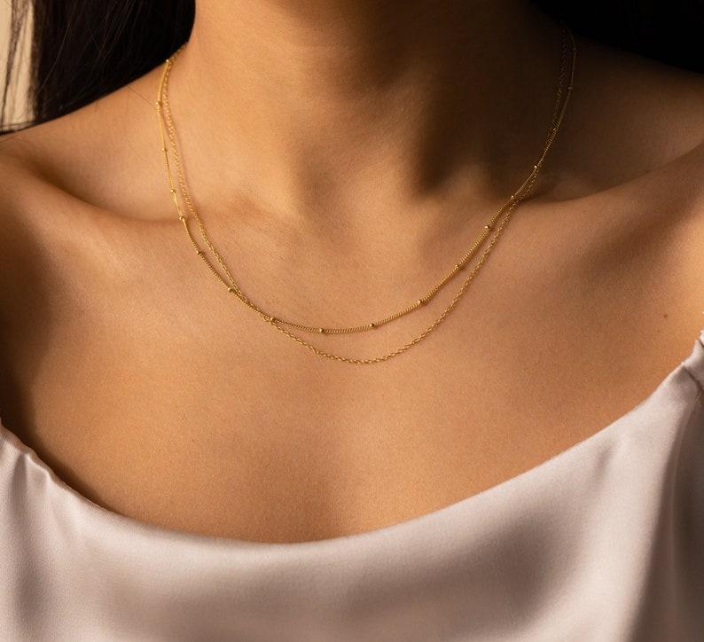 Gold Layered Beaded Duo Chain Necklace