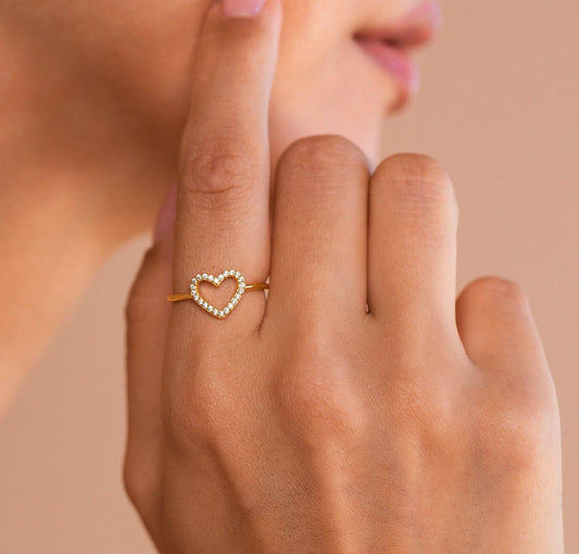 Personalized Pave Crystal Heart Ring