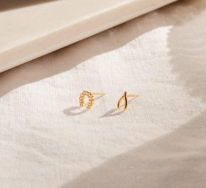 Dainty Wishbone and Diamond Stud Earrings