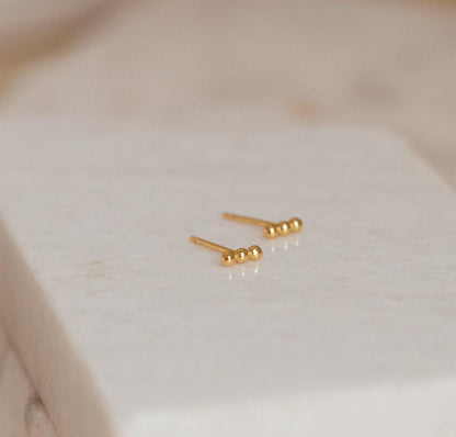 Personalized Gold Beaded Bar Stud Earrings