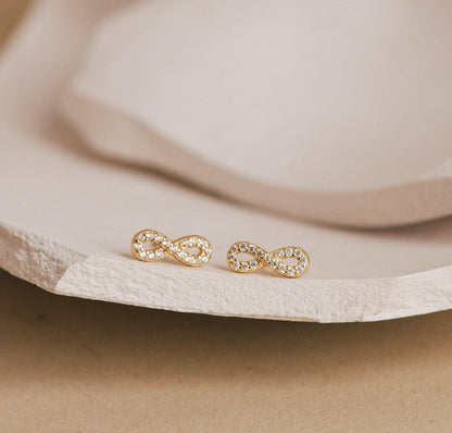 Dainty Infinity Diamond Stud Earrings in Gold Silver