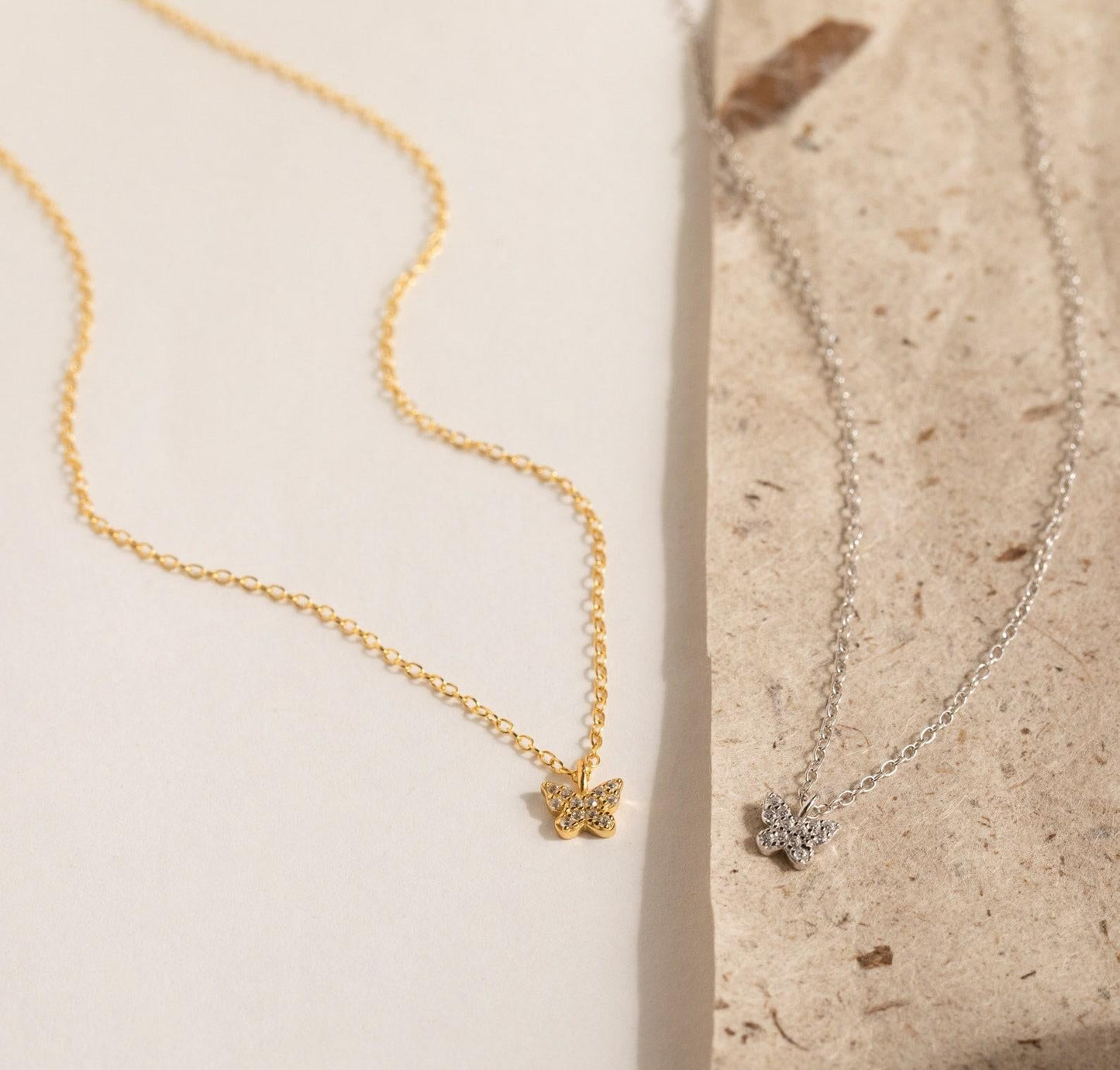 Dainty Crystal Butterfly Necklace in Gold Silver