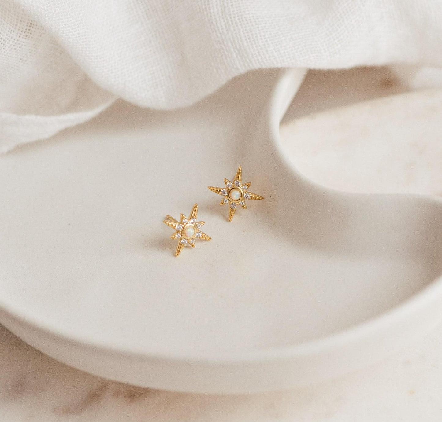 Dainty Opal Starburst Stud Earrings