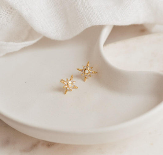 Dainty Opal Starburst Stud Earrings