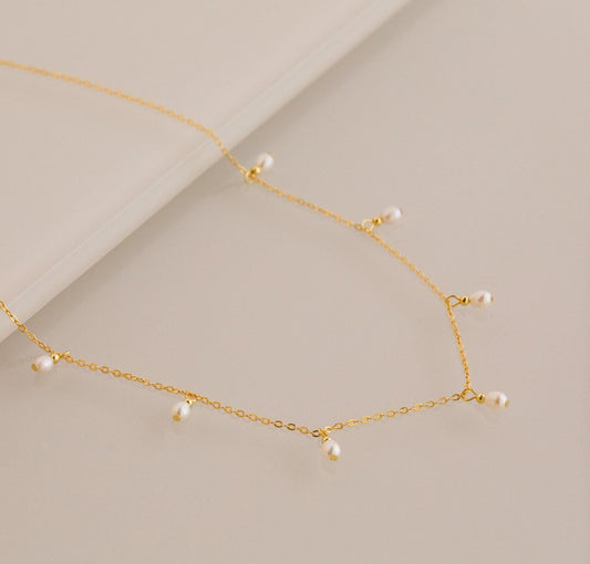 Personalized Pearl Station Necklace in Gold Silver