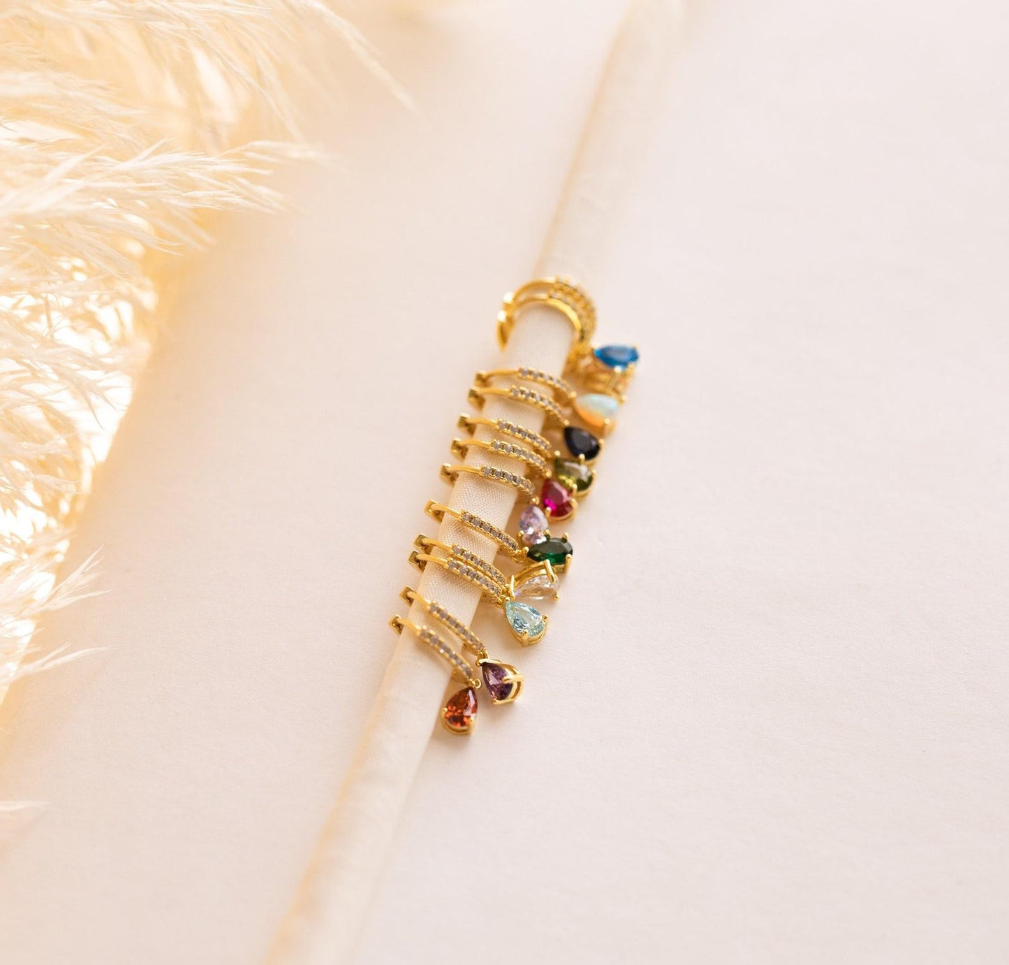 Personalized Gold Hoop Earrings with Birthstone Charm