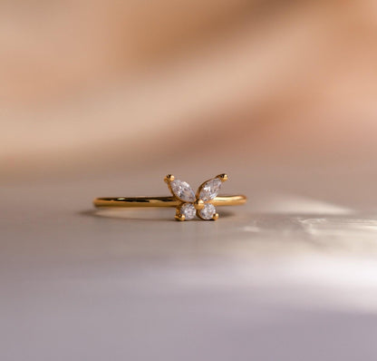 Dainty Diamond Butterfly Ring