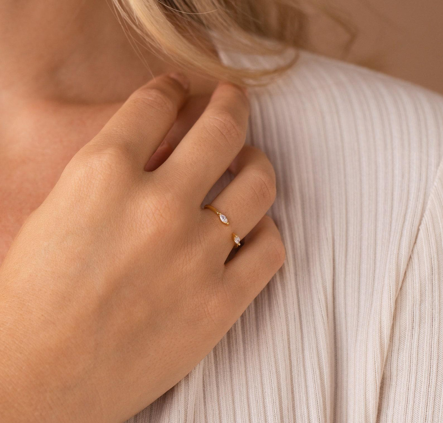 Duo Open Diamond Minimalist Ring