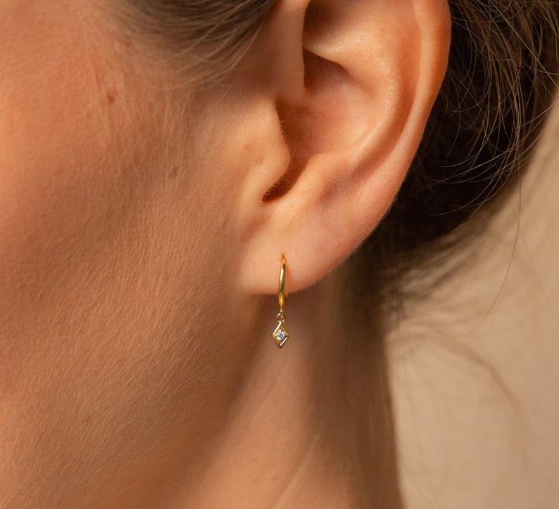 Dainty Diamond Charm Huggie Hoop Earrings