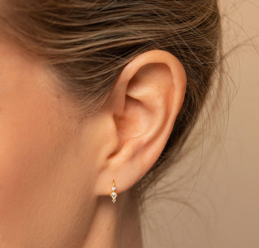 Dainty Diamond Threader Hoop Earrings