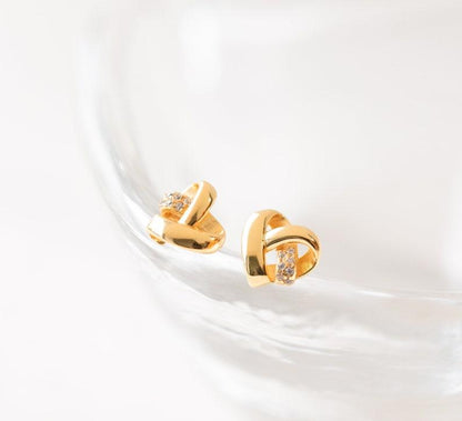 Personalized Heart Knot Diamond Stud Earrings