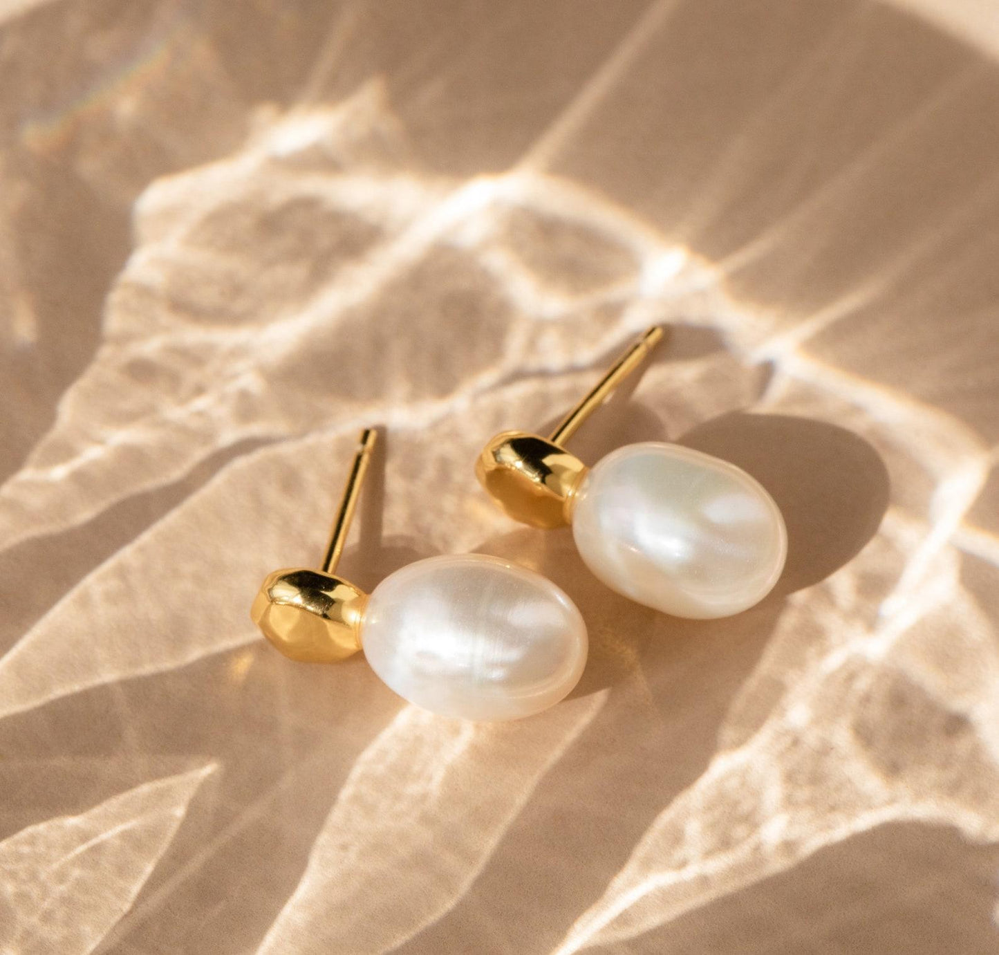 Personalized Pearl Drop Stud Earrings in Gold