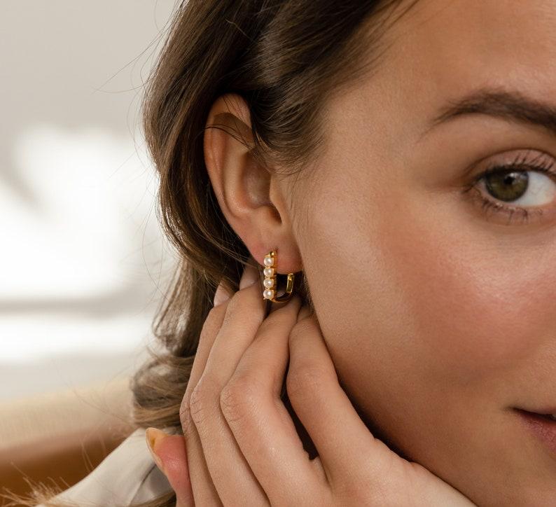 Minimal Pearl Hoop Earrings in Gold and Silver