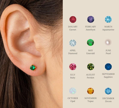 Personalized Birthstone Stud Earrings 4mm