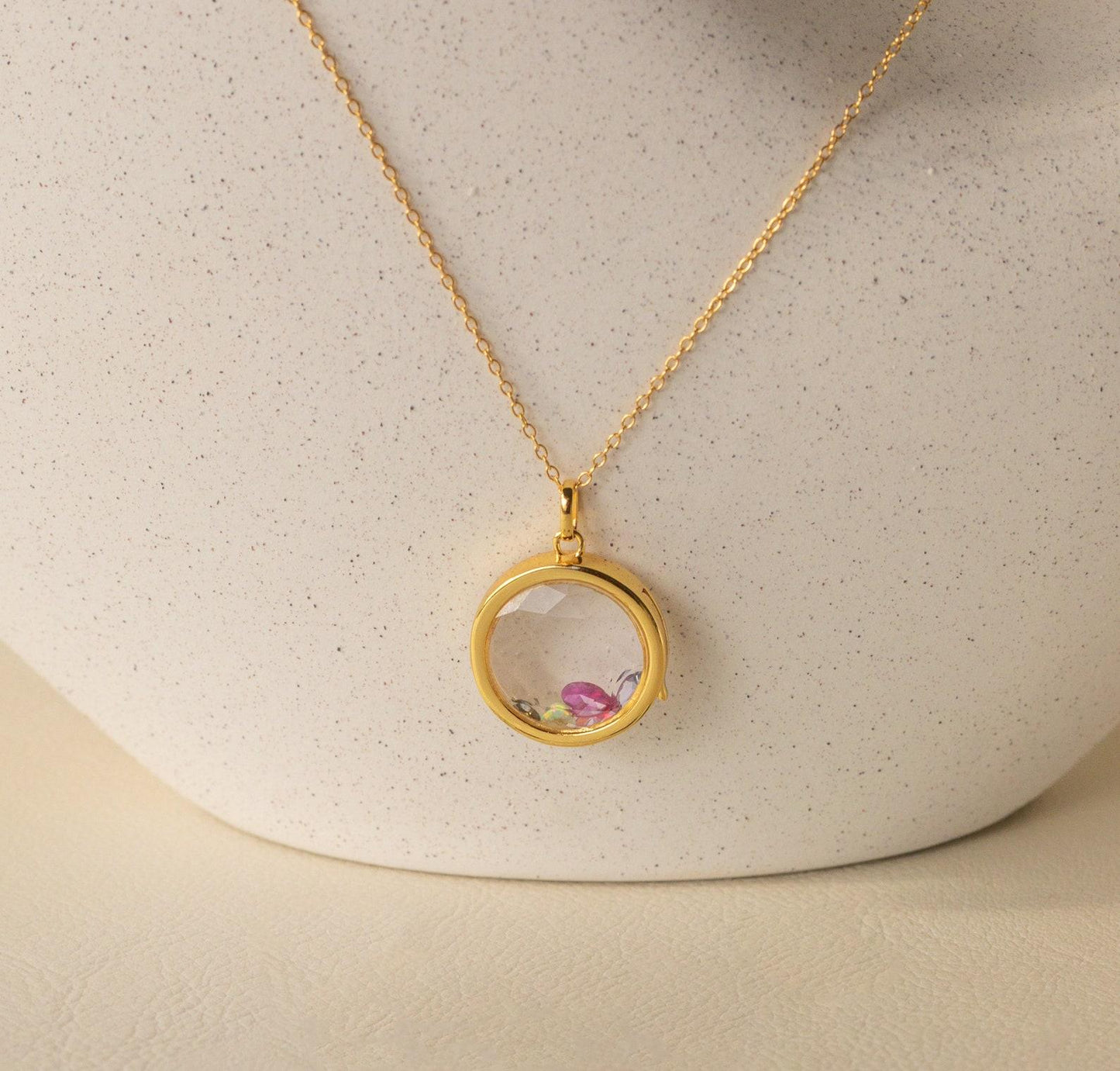 Minimalist Crystal Circle Locket Necklace