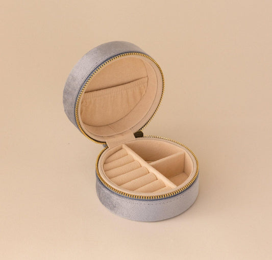 Round Velvet Jewelry Box Travel Case