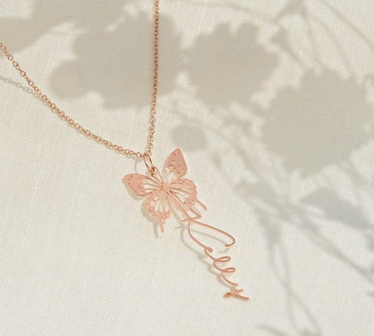 Personalized Gold Butterfly Name Necklace