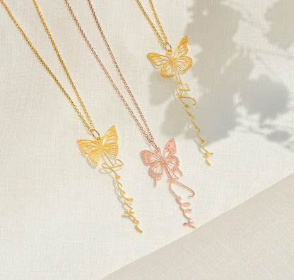 Personalized Gold Butterfly Name Necklace