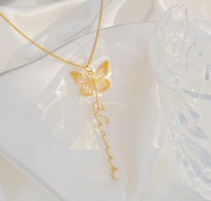 Personalized Gold Butterfly Name Necklace