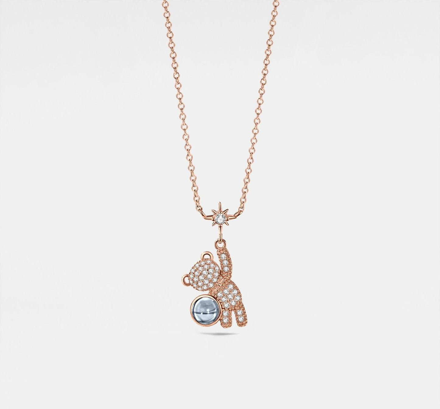 Personalized Teddy Bear Projection Necklace in Sterling Silver