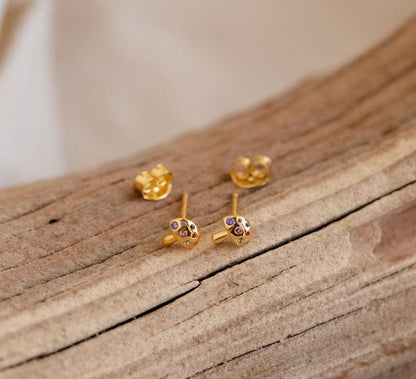 Customized Mushroom Stud Earrings in Gemstone