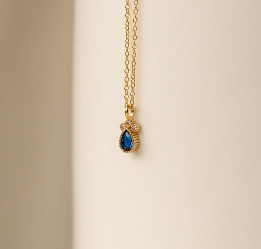 Personalized Vintage Sapphire Teardrop Necklace