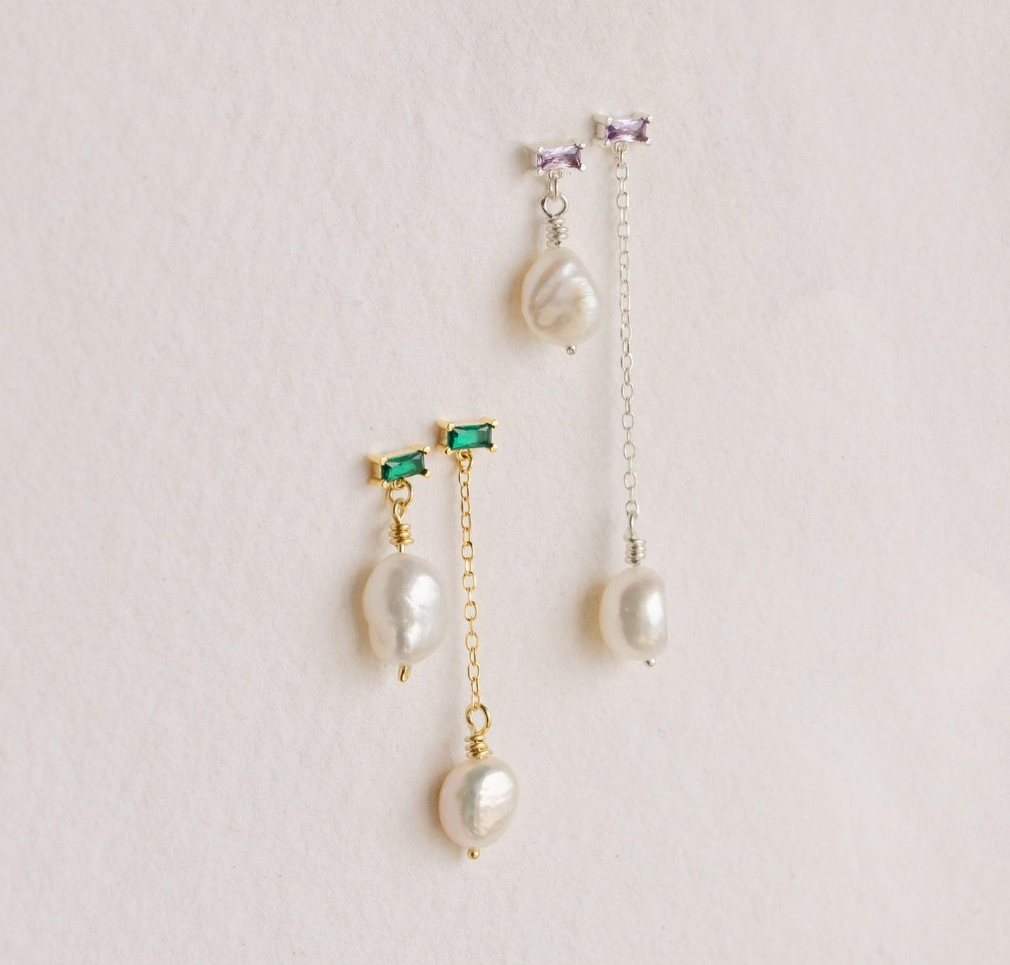 Personalized Baguette Birthstone Drop Earrings