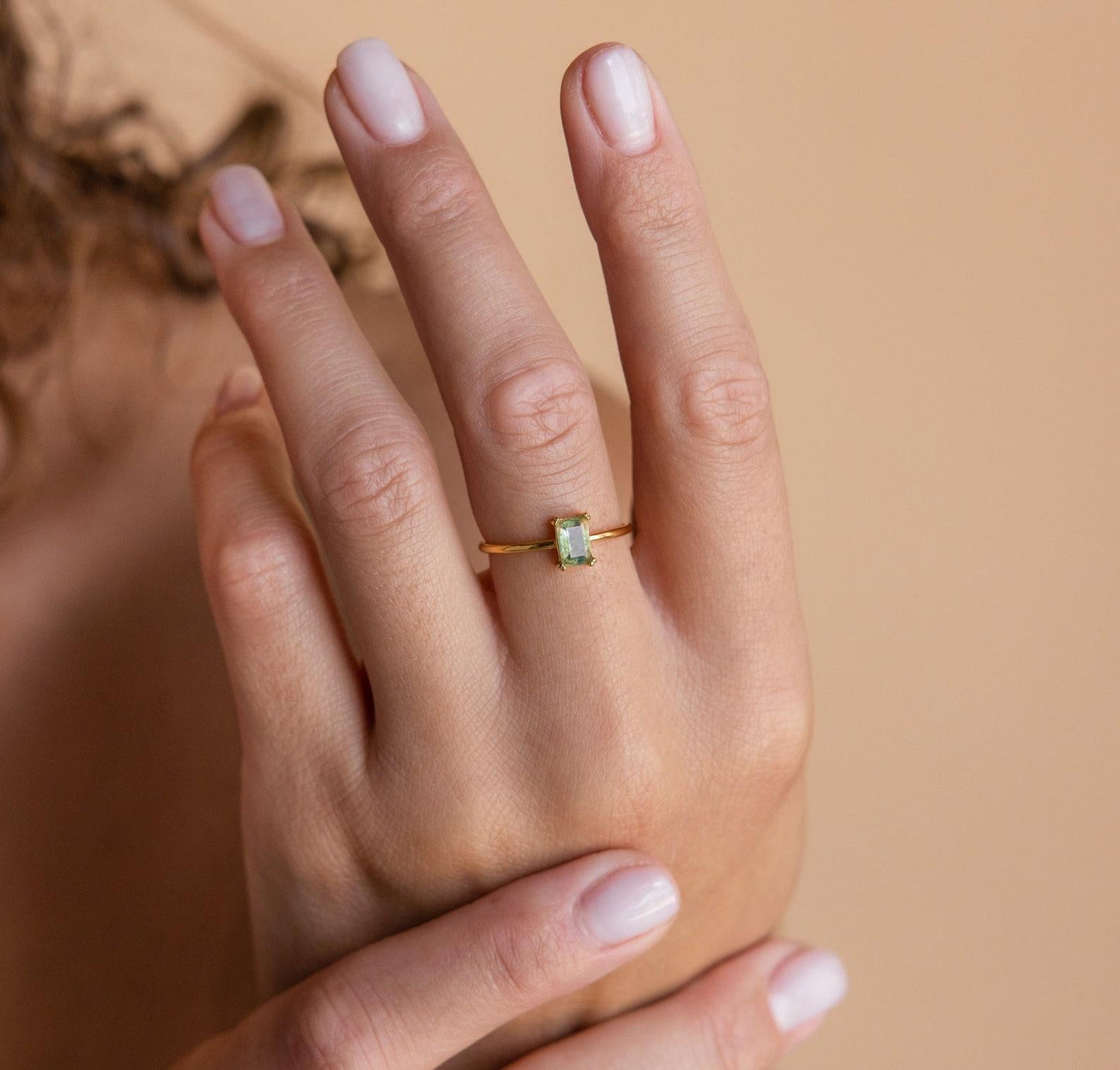 Emerald Agate Vintage Art Deco Ring