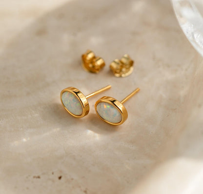 Elegant Opal Stud Earrings in Gold and Silver