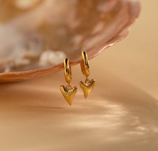 Personalized Gold Shark Tooth Huggie Earrings