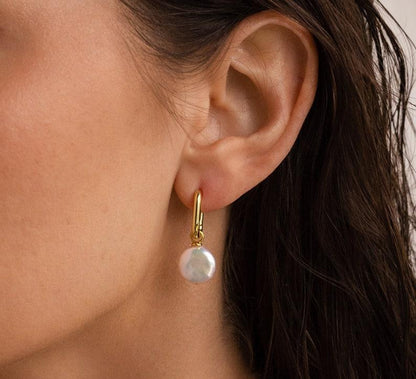 Pearl Charm Dainty Huggie Hoop Earrings